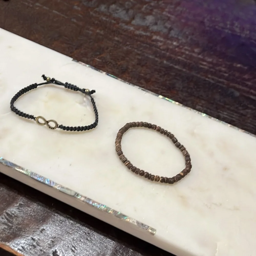 Bracelet set, BFF infinity circle & BoHo brown coconut beads brackets